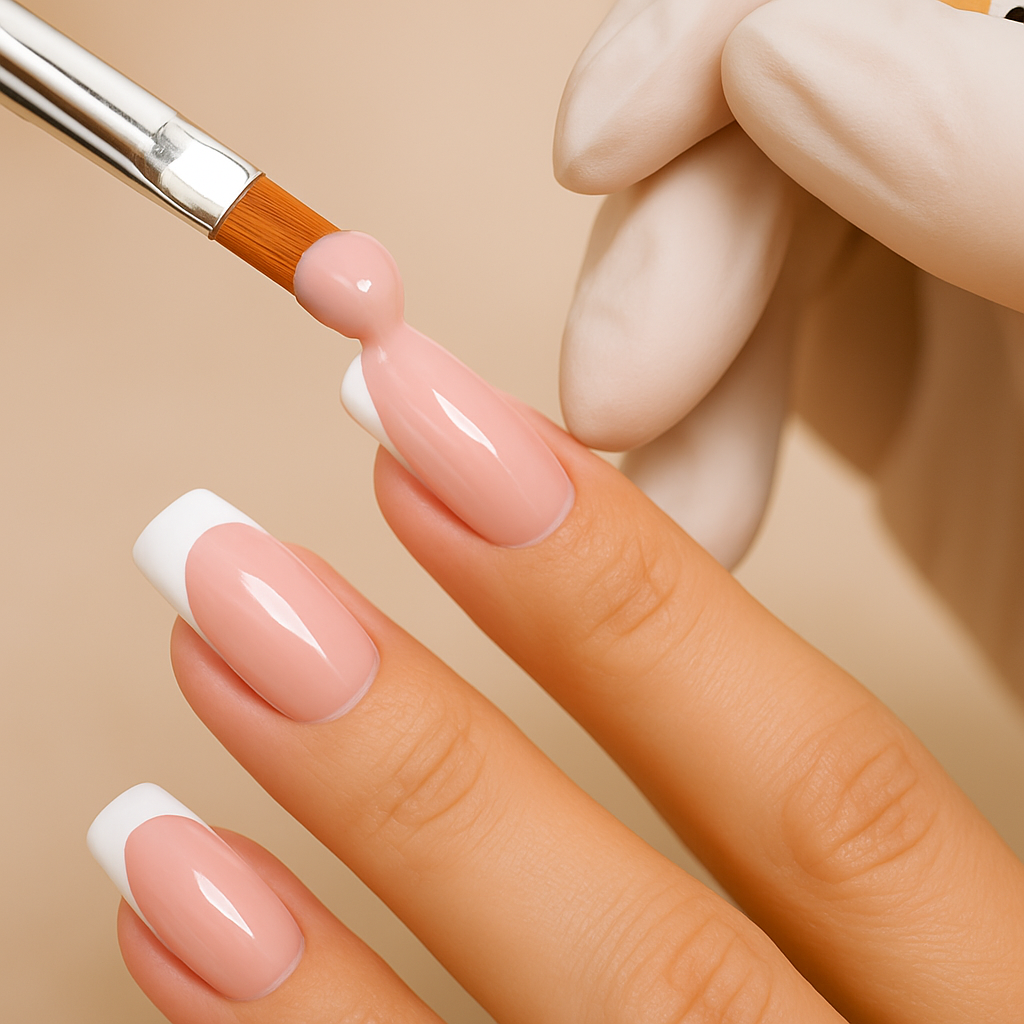 Profesional realizando relleno de uñas con gel en el centro de estética Isabel Teófilo Málaga